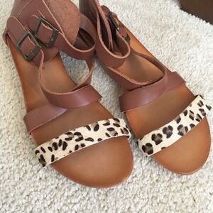 Good-looking Leather Calf Hair. Double Buckle Ankle Strap. Size 10